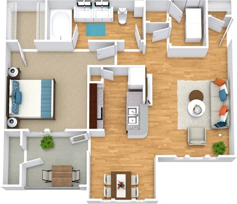 Floor plan for 1 bed, 1 bath, 820 sqft